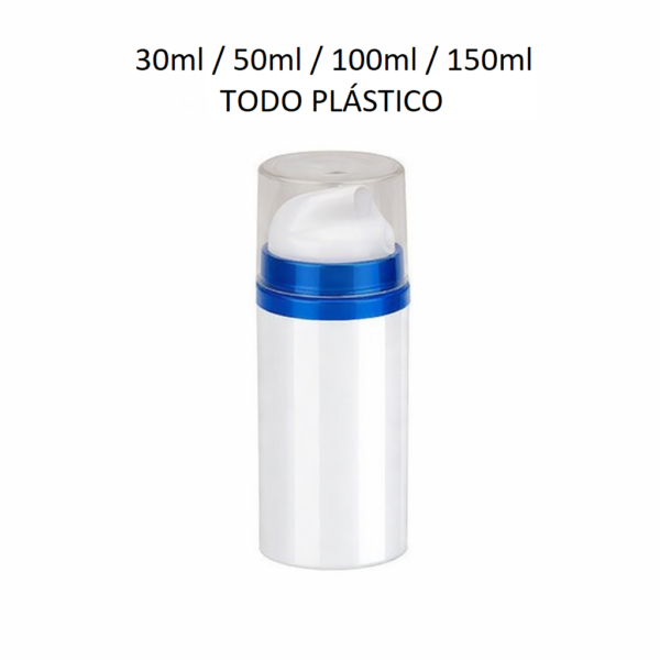 Envase airless ARO "Todo Plástico" disponible en capacidades de 30ml, 50ml, 100ml y 150ml con acabado mate.