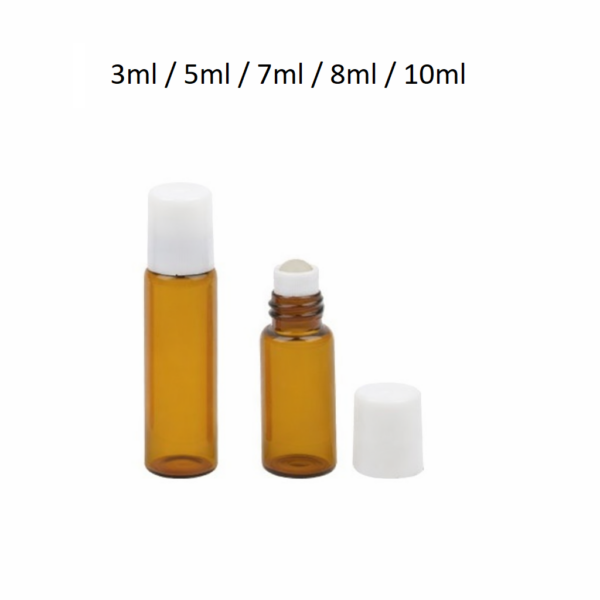 Envases roll-on de vidrio con bola de acero para perfumes y aceites esenciales en capacidades de 3 ml, 5 ml, 7 ml, 8 ml y 10 ml