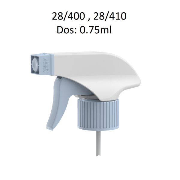 Pistola pulverizadora para botellas con rosca 28/400 y 28/410 con dosificación de 0,75 ml