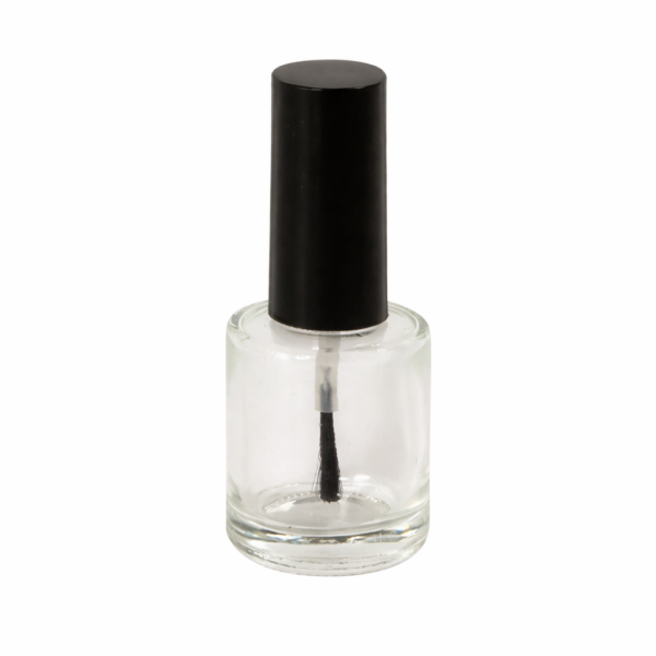 Botella de vidrio transparente para pintauñas de 10ml con tapa negra referencia FM11011AE