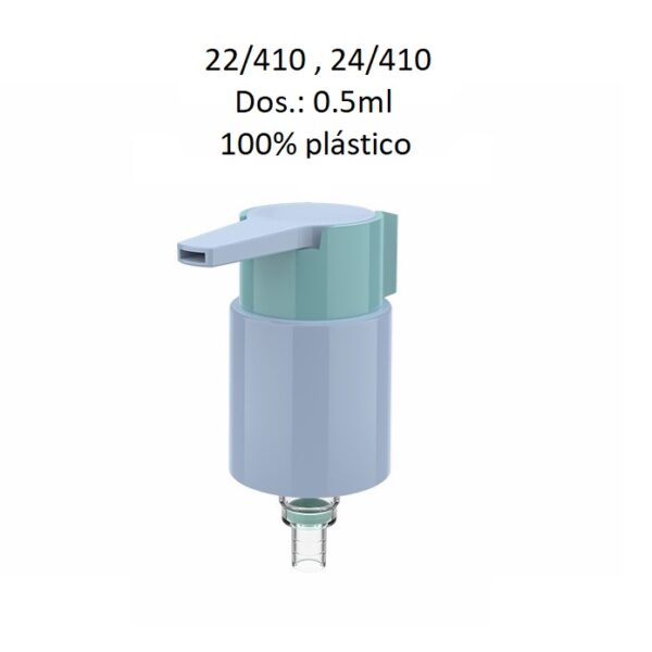 Bomba dosificador modelo FLA85P con acabado profesional para envases de rosca 22/410 o 24/410.