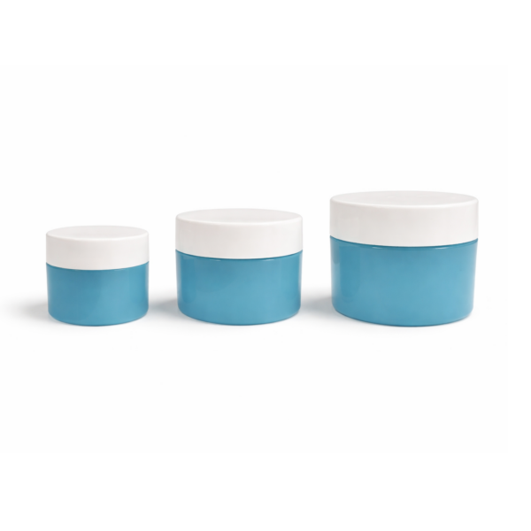 Tarro cosmético de polipropileno modelo TR239 en color azul y blanco